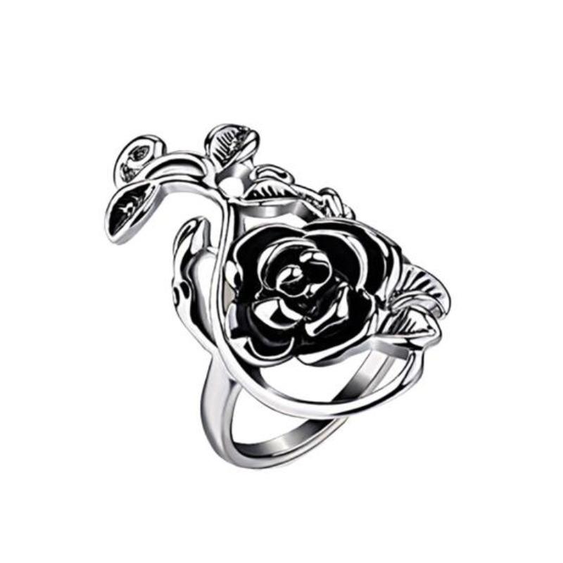 

Gothic Women s Rose Flower Vine Alloy Enamel Finger Ring Cosplay Jewelry Gift 21mm срібний