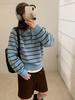 Korean-Style Striped Polo Neck Knitwear for Women – Thick, Loose, Soft & Warm Autumn/Winter Top