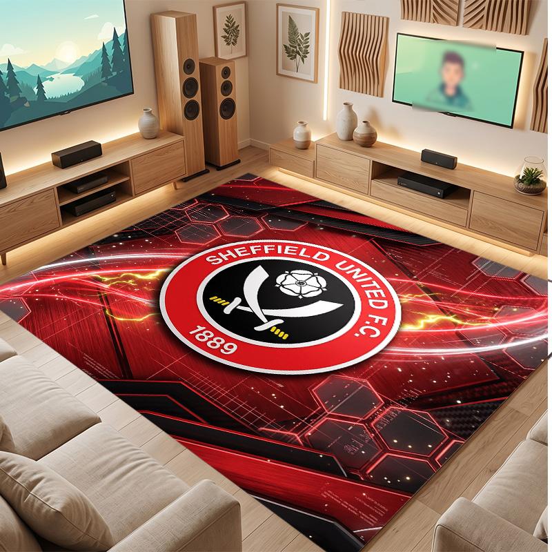 Sheffield United Football Print Crystal Velvet Rug, Comfortable Water Absorbent Non Slip Indoor Floor Carpet