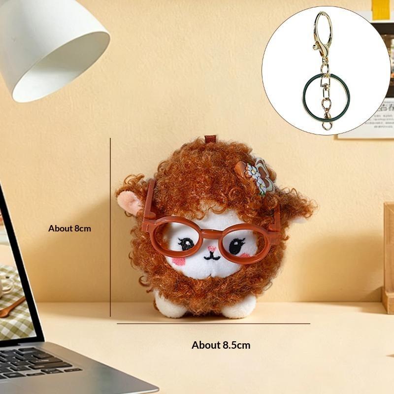 New Short Velvet Sheep Keychain Doll With Glasses Portable Sheep Keychain Soft Bag Pendant Backpack Accessories 1Pc
