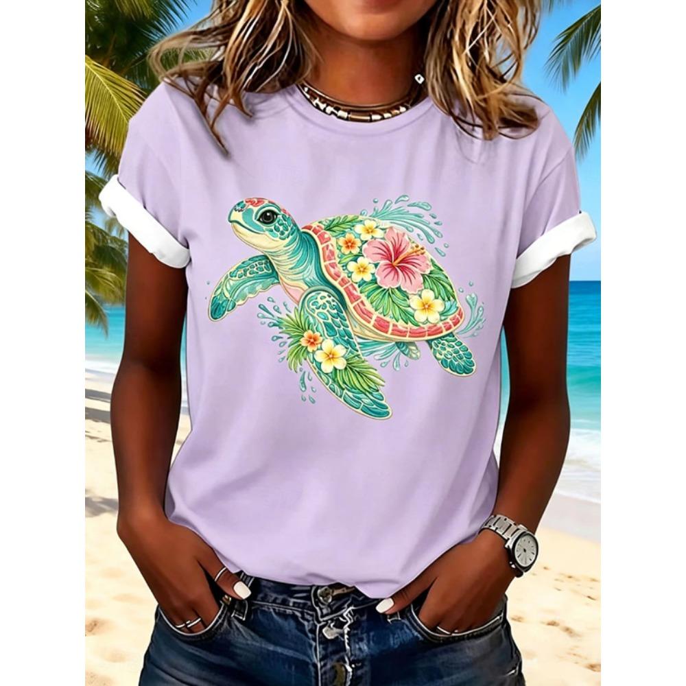 Fashion Women Retro Creative Turtle Pattern Print T Shirt Funny Casual O-neck Short Sleeves T-shirt Summer Female Tee Shirt