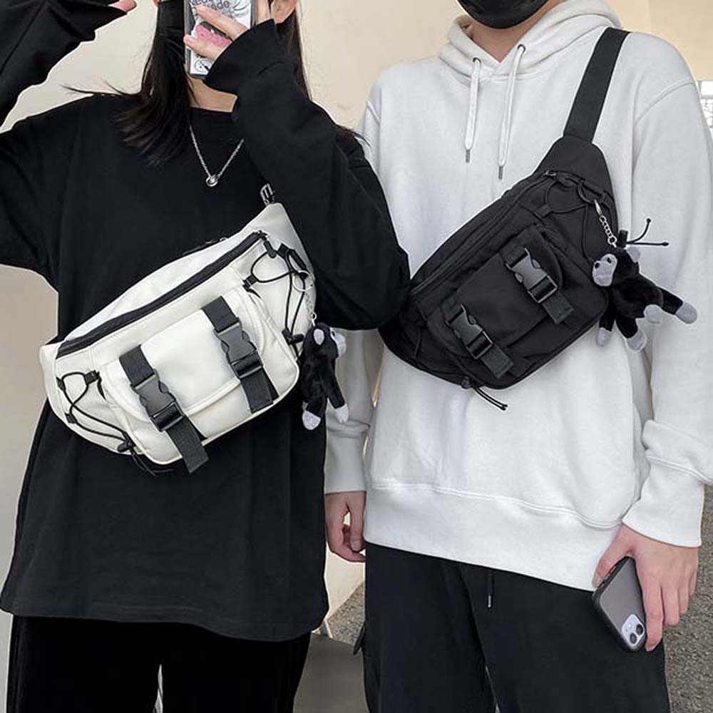 

Large Capacity Outdoor Waist Bag Multifunctional Korean Shoulder Bag Men Crossbody Bag Hiking Black-No doll