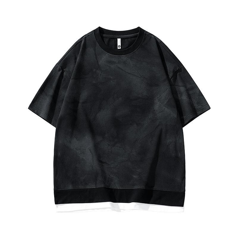 

Мужская летняя свободная футболка из двух частей с имитацией принта Large чёрный