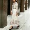 Fashion V-neck Women's Ethnic Print Temperament Commuter Holiday Style Long Sleeve Dress Daily Dating Wear