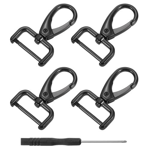 uxcell 9mm x 25mm Screw-On D-Ring Square Keychains with Rotating Hooks, Detachable Snap Hooks for Crafts, 4 Pieces, Black