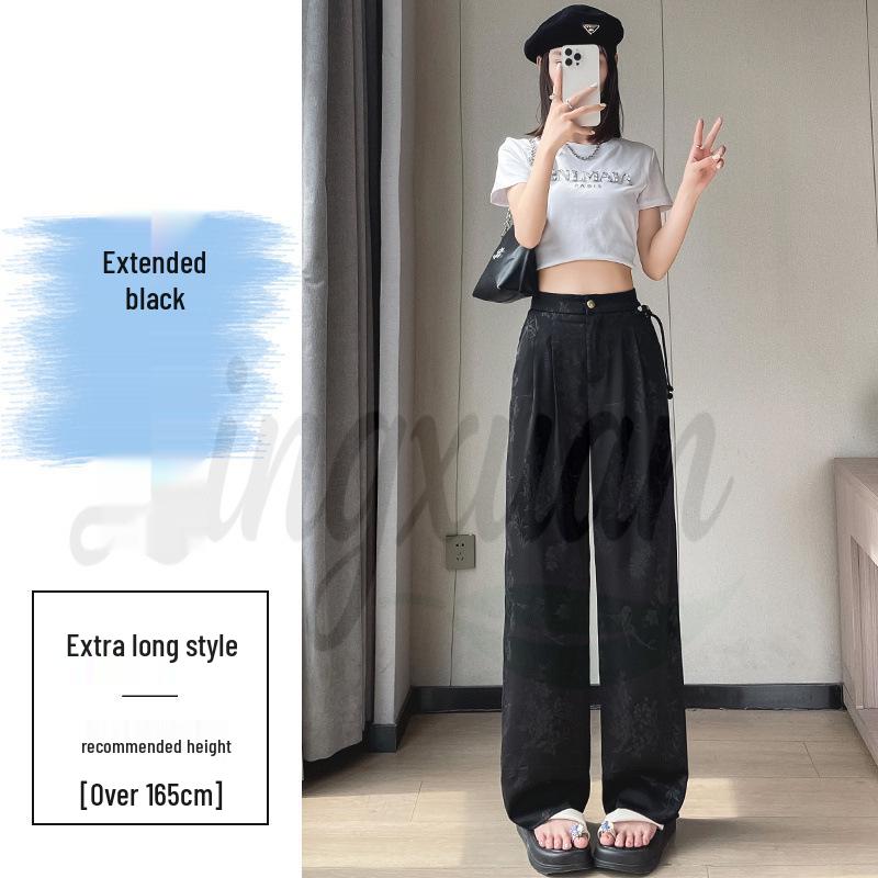 2026 Summer Women's Jacquard Ice Silk Narrow & Wide Leg Pants: Chinese Style Suit
