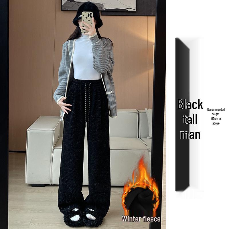 Relaxed Women's Chenille Fleece Striped Wide-Leg Pants for Autumn/Winter