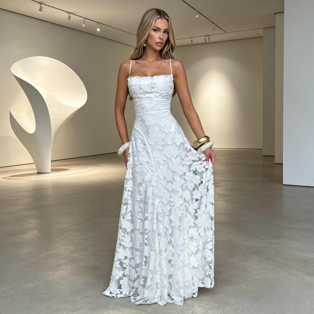 2026 European and American Women's Clothing New Temperament Elegant Evening Dress Dress Lace Sexy Backless Suspender Dress