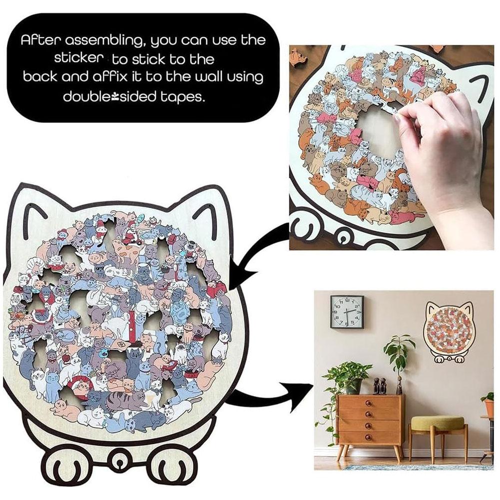 135 PC Cat-shaped Wooden Jigsaw Puzzle Unique Irregular Puzzle Pieces Game Birthday Xmas Gifts for Cat Lovers Home Decorations