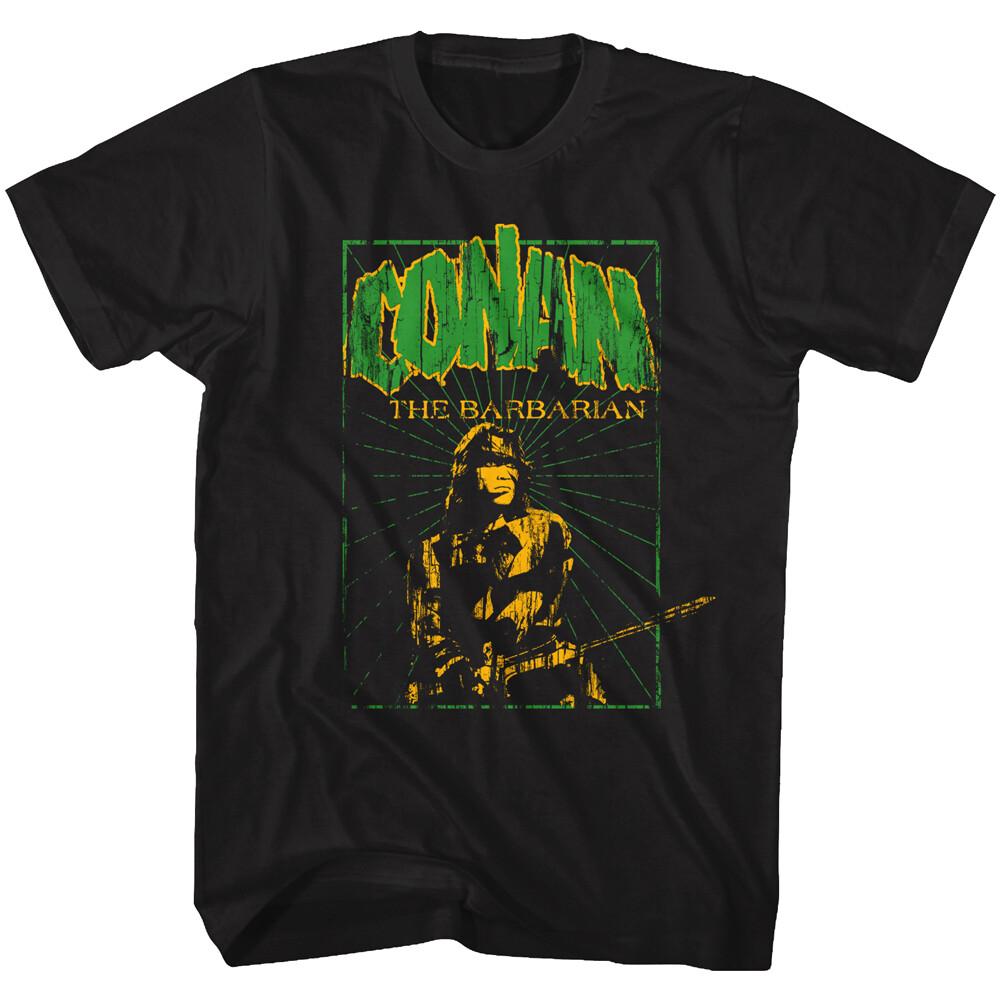 Conan The Barbarian Movie Green Conan With Atlantean Sword Letters Men T-Shirt XXL
