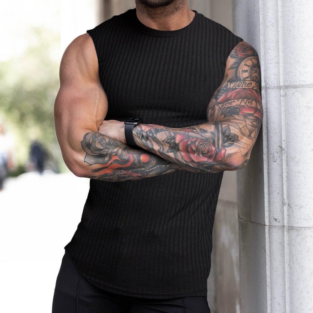 Summer Knitted Vertical Stripe Fitness Fit Tank Top For Men'S Running Vertical Stripe Tank Top