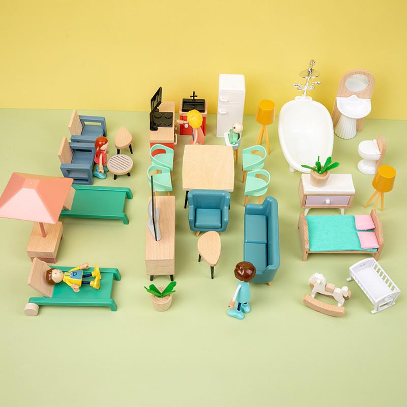 Childrens Play Pretend Furniture With Wooden Miniatures For Daily Gift Birthday