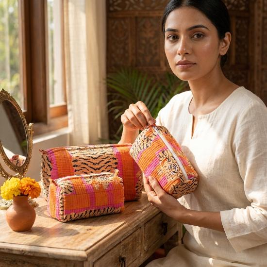 Cosmetic Bag usalover925 Multicolor Quilted Cotton Floral Print Cosmetic Bag 14