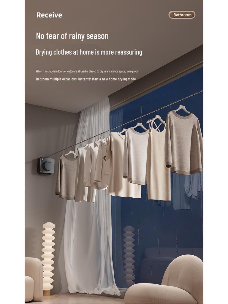 Zatahovací 4,8m nástěnný sušák na prádlo na balkon/do koupelny, nerezová ocel, není nutné vrtání