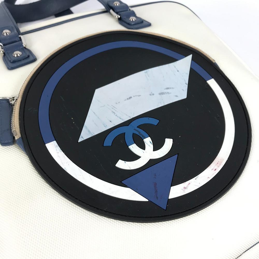 CHANEL Airline CC Mark logo Tote Bag Shoulder Bag Leather/Canvas White/blue