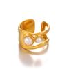 Vintage Stainless Steel Wide Thick Rings for Women Men Classic Imitation Pearl Hollow Opening Rings Charm Banquet Jewelry Gifts