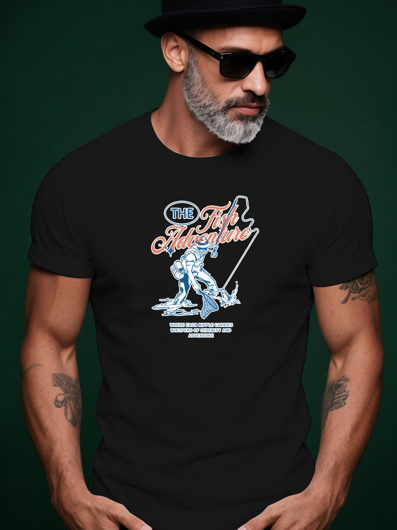 Fishing Pattern Trendy Streetwear Summer Casual Round Nec... L
