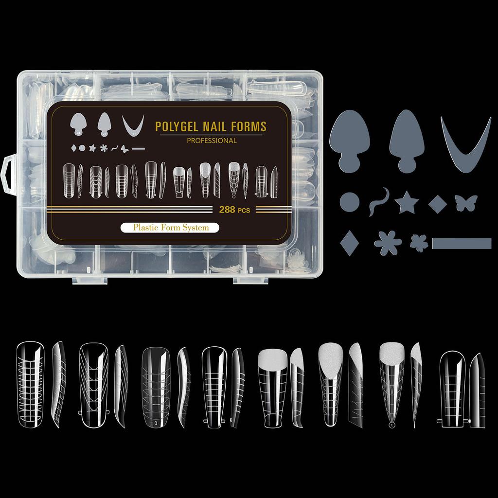 96pcs Stiletto Coffin Clear Dual Forms False Tips Quick Building Gel Mold Nail Art Tools Full Cover Nail Extension Forms Top