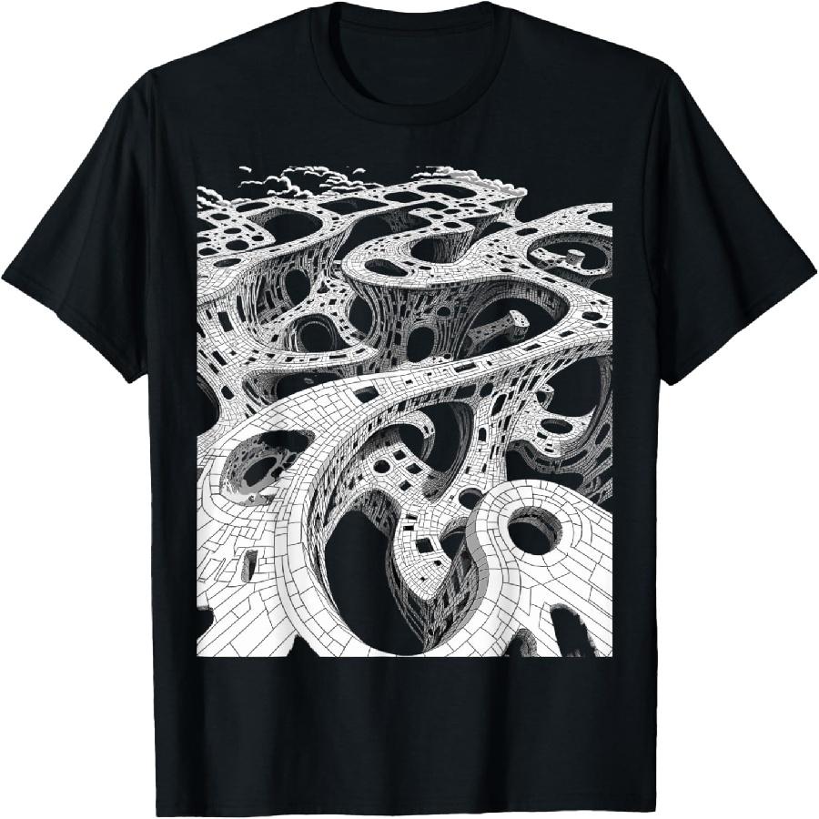Surreal Black White Abstract Optical Illusion T-Shirt S