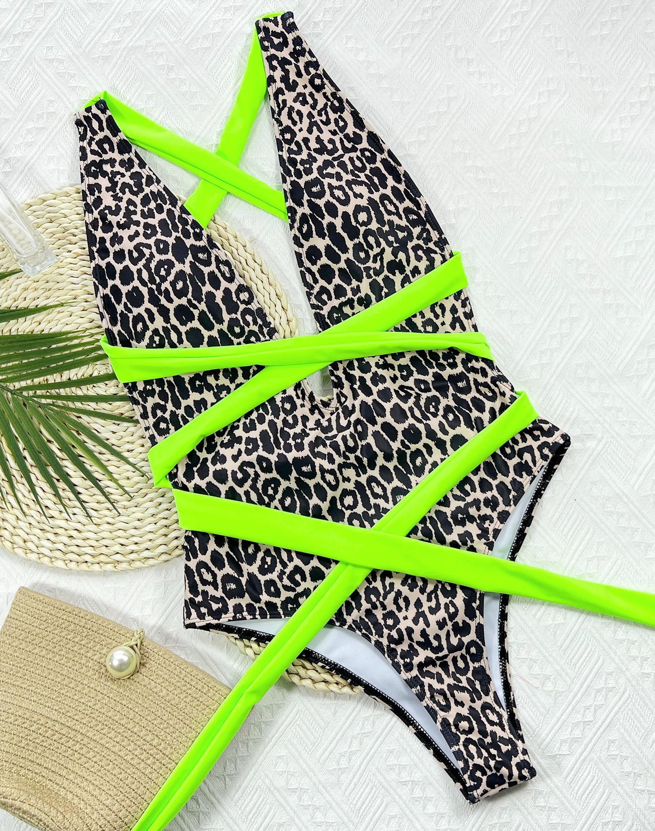 

Сексуальный женский купальник с леопардовым принтом, бразильская пляжная одежда с лямкой на шее и завязкой спереди L цветной печати леопарда