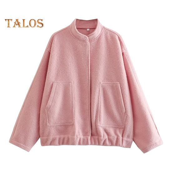 Jachetă de iarnă pentru femei, Cardigan, mâneci lungi, culoare pură, guler stand, buzunare, lungime medie, caldă, pentru cumpărături, naveta