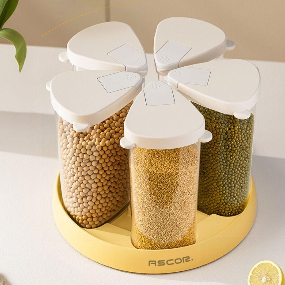 Transparent 6-Grid Storage Container Rotating Cereal Organizer New Grain Dispenser  Food Storage