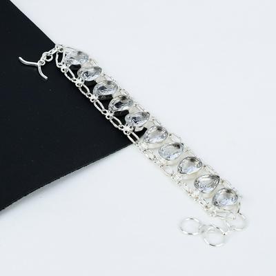 White Topaz Bracelet White Topaz Gemstone Handmade 925 Sterling Silver Bracelet White Topaz Bracelet For Gift Boho Unisex Bracelet For Her
