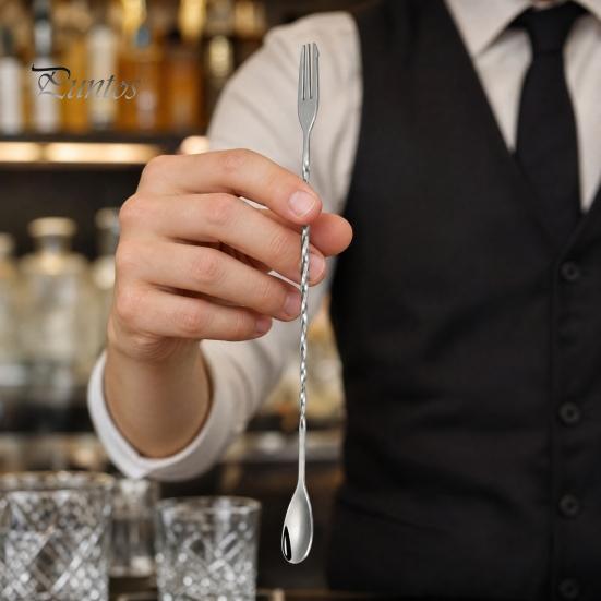 Milk Froth Mixer Spoon Dual Head Bar Spoon, Cocktail Mixing Stirrers with Long Handle, Food Grade Stirrer Stainless Steel Drink Trident Tip for Coffee