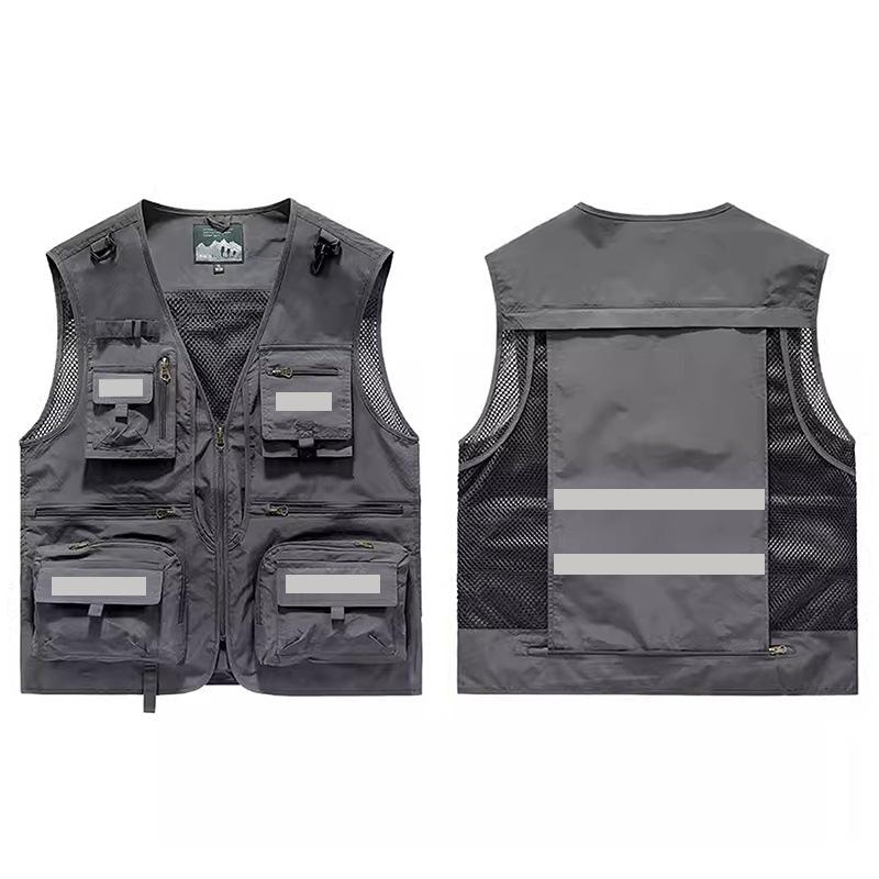Individuelle reflektierende Arbeitsweste mit mehreren Taschen für Damen und Herren, geeignet für alle Jahreszeiten und ideal für Gruppenkäufe & Fotografie.