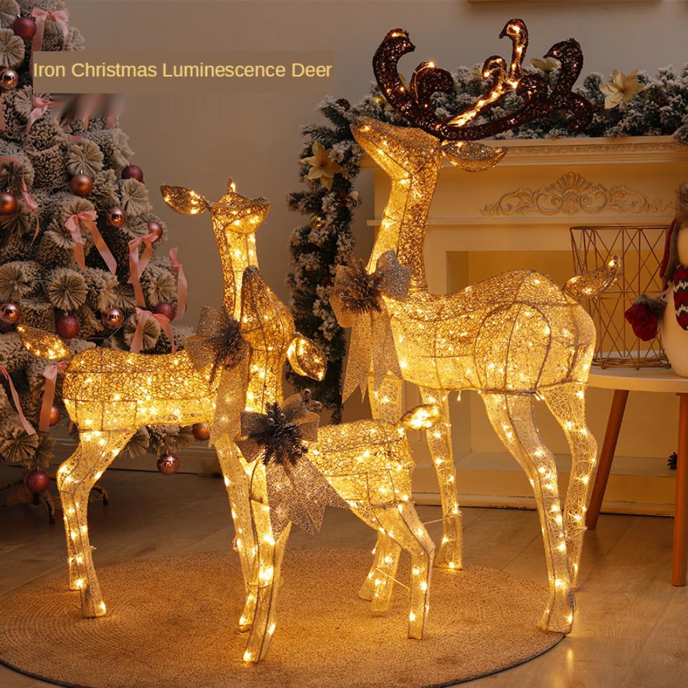 Christmas Gold Reindeer Sleigh  Led Light Iron Sleigh Cart Home Garden Yard Ornament Outdoor Navidad Decor Arbol De Navidad