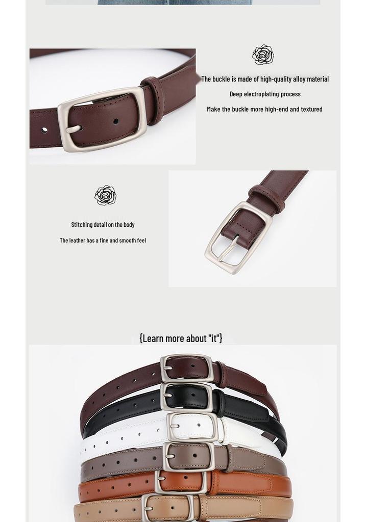 Women's 2024 Genuine Leather Belt - Versatile, Soft Cowhide Waistband for Jeans, Decorative Black.
