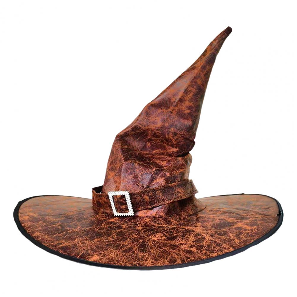 Witch Hat for Halloween Cosplay Party Wide Brim Pointed Hat Vintage Faux Leather Witch Hat for Halloween Cosplay Party