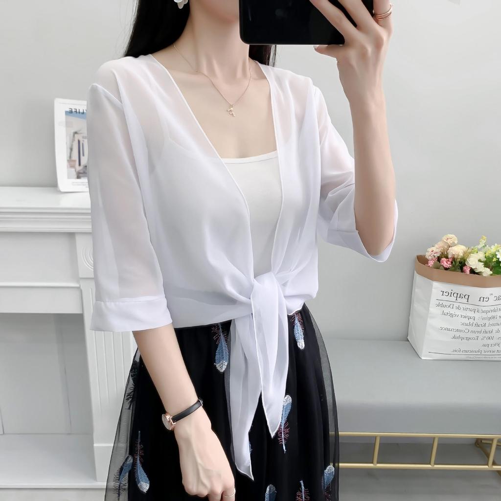 Damen Chiffon Cardigan 2026 - Sommer Sonnenschutz, Atmungsaktives Camisole Oberbekleidung, Klimaanlagen Dünne Jacke