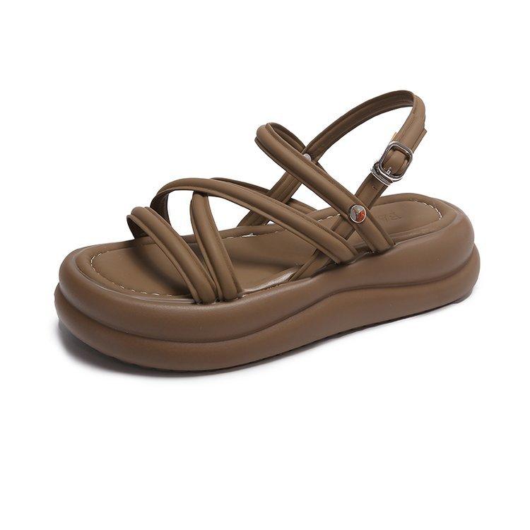 Plateau Römersandalen Damen 2024 Frühling und Sommer Neu Bequem Vielseitig Plateau Lässig Retro Nicht Müder Fuß Strandschuhe
