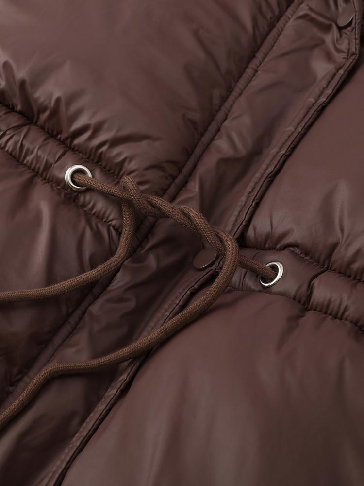 Damen Kapuzen-Baumwolljacke mit Reißverschluss Kordelzug Bindung Locker Warm Braun Baumwollkleidung Leichte Schlanke Jacke Täglicher Arbeitsweg Herbst und Winter