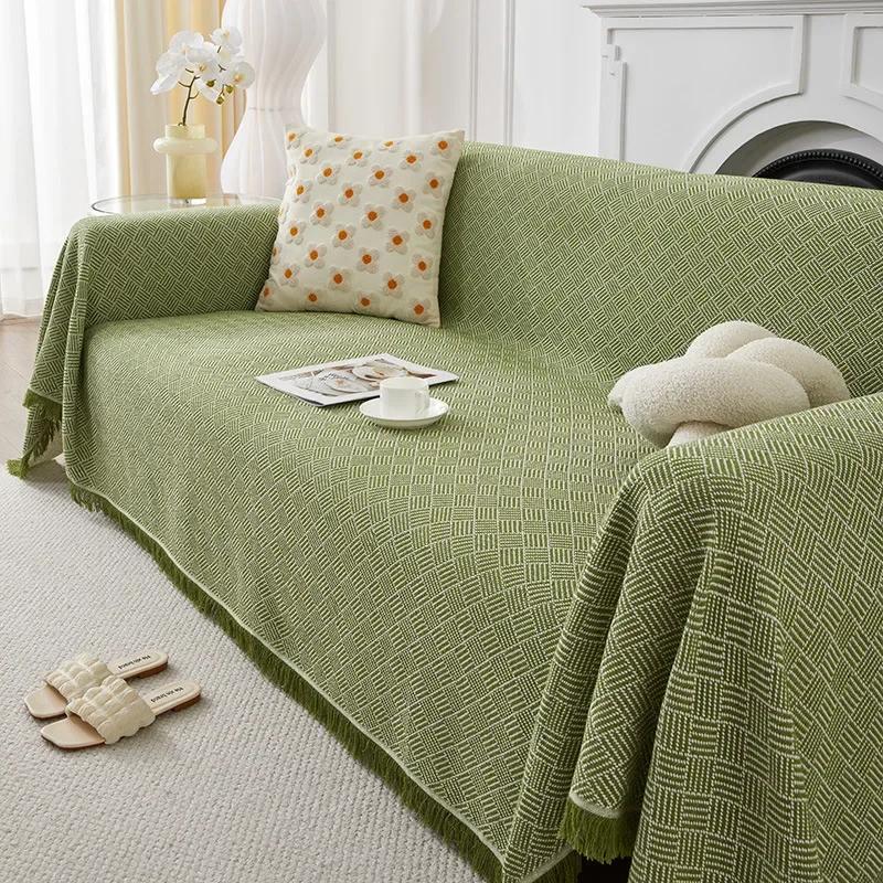 INS Style Reversible Cotton Yarn Blanket Modern Minimalist Solid Color Sofa Towel  Four Seasons Universal Sofa Cushion Cover
