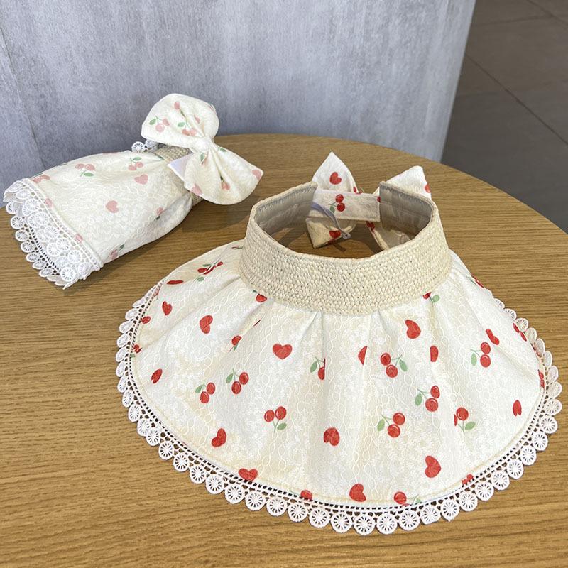 Spring Summer Hats For Girls Children Lace Flower Empty Top Sun Hat Outdoor Adjustable Foldable Sunhat Casual Beach Travel New
