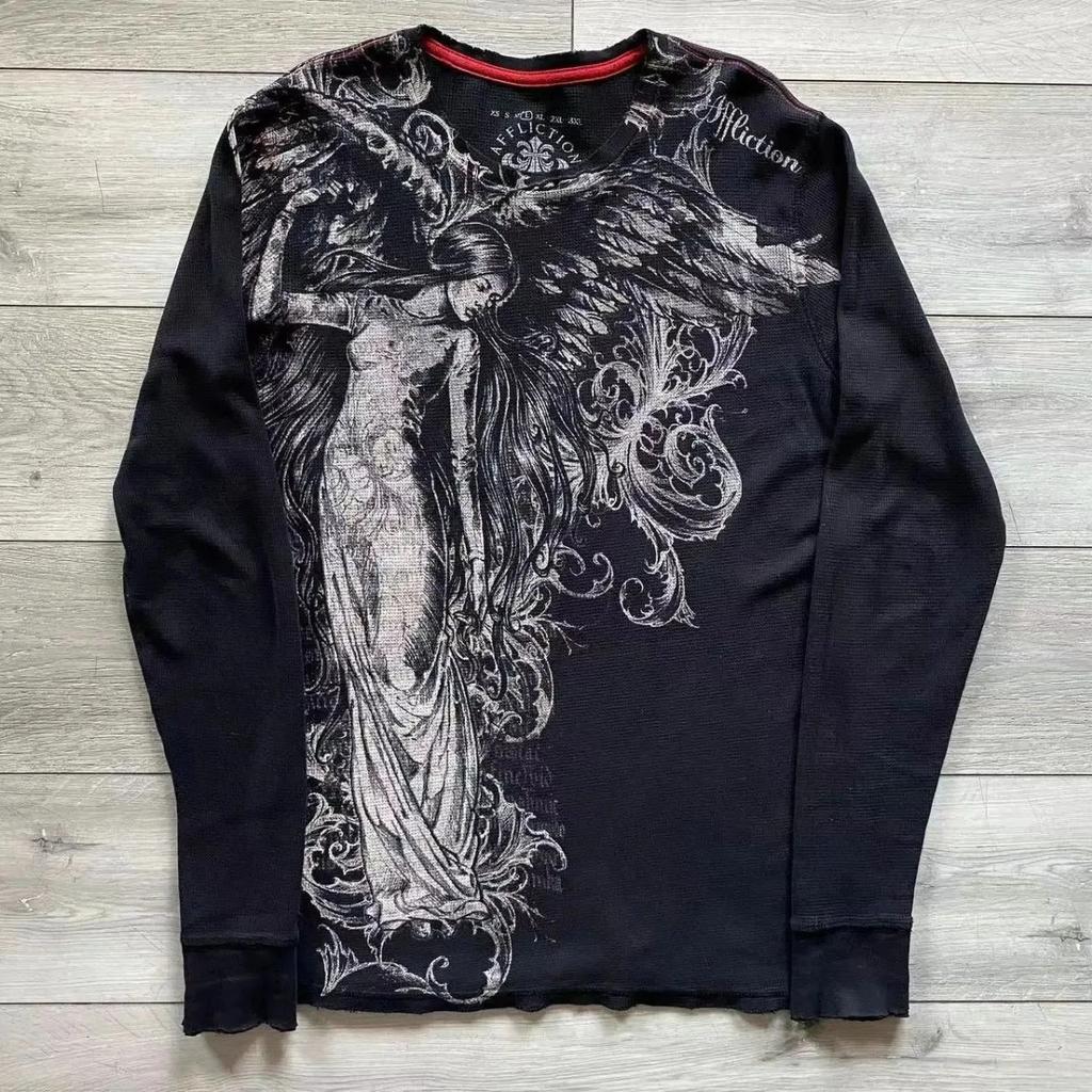 Men's Retro Anime Angel Long Sleeve Round Neck T-shirt