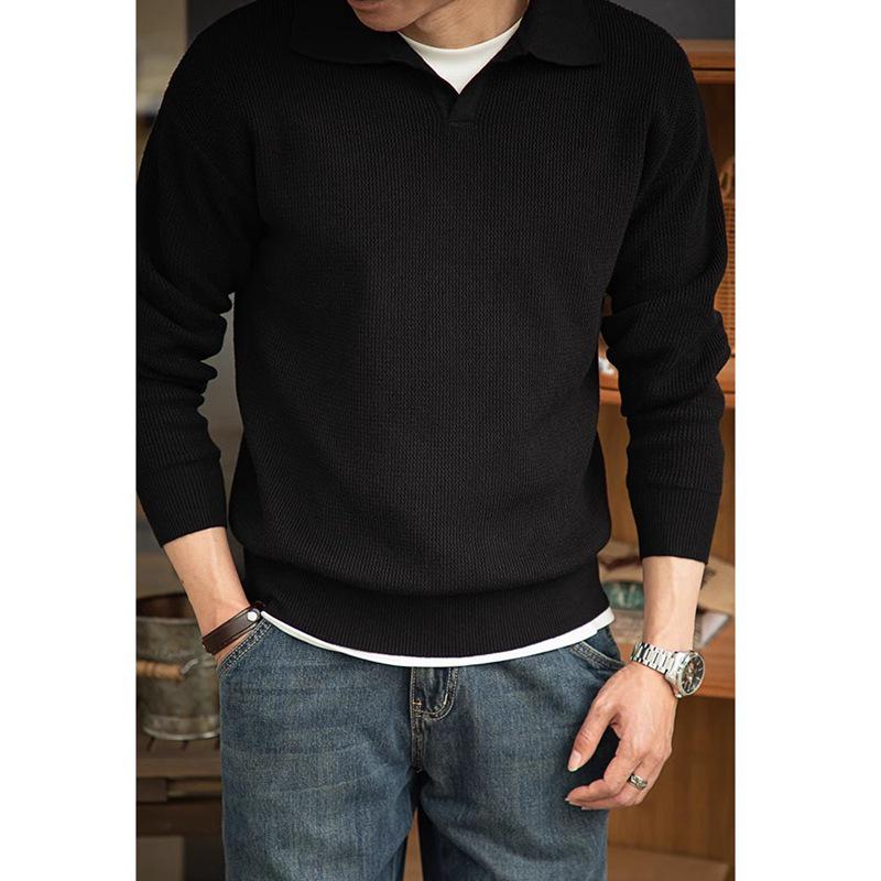 Men's Retro Heavyweight Knit Pullover Polo Sweater for Autumn/Winter