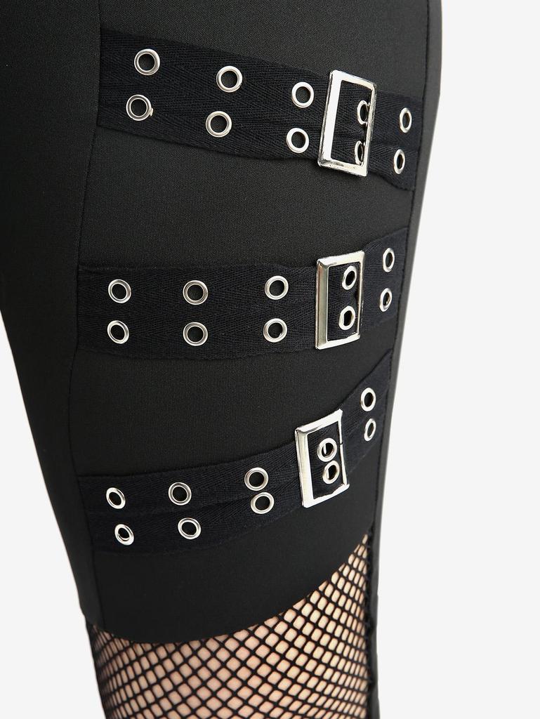 Pantaloni skinny gotici Rosegal, scobiți în patchwork, cu cataramă
