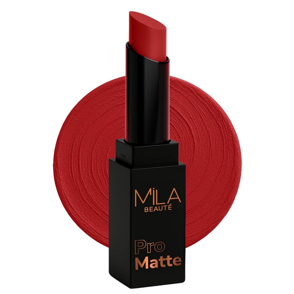 Mila Beauté Pro Matte Lipstick | Highly Pigmented & Long lasting | Semi Matte Finish | Light Weight Lipstick | Single Swipe Application | Luxurio