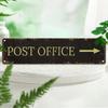 Vintage Metal Post Office Sign – Rustic Arrow Plaque, Gold Lettering, Weathered Retro Wall Decor for Cafe