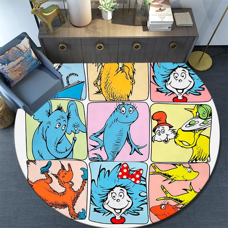 The Cat in the Hat Round Area Rug,Carpet Rug for Living Room Bedroom Sofa Playroom Decor,Non-slip Floor Mat