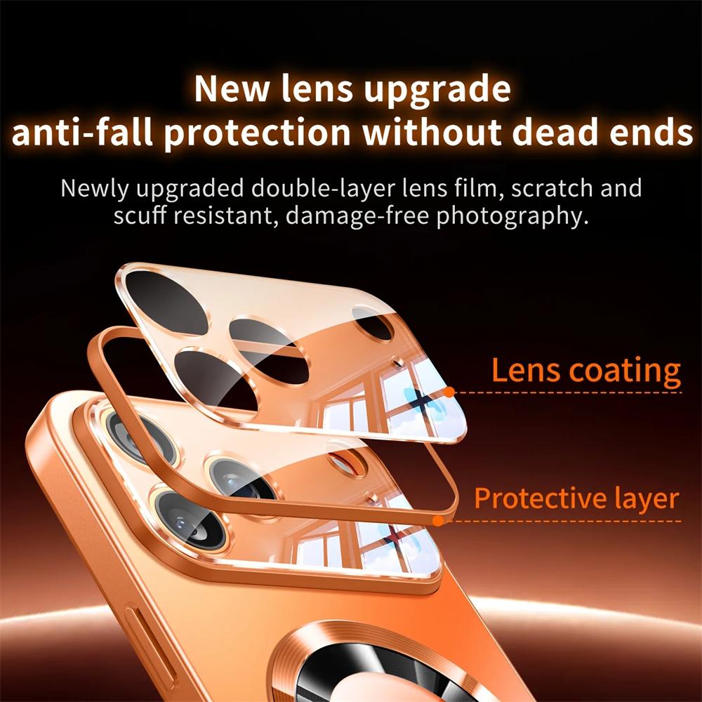 Luxury For iPhone 17 16 15 14 13 12 11 Pro Max Plus Glass Camera Lens Protection Case For Magesafe Magnetic Wireless Charging Phone Cover