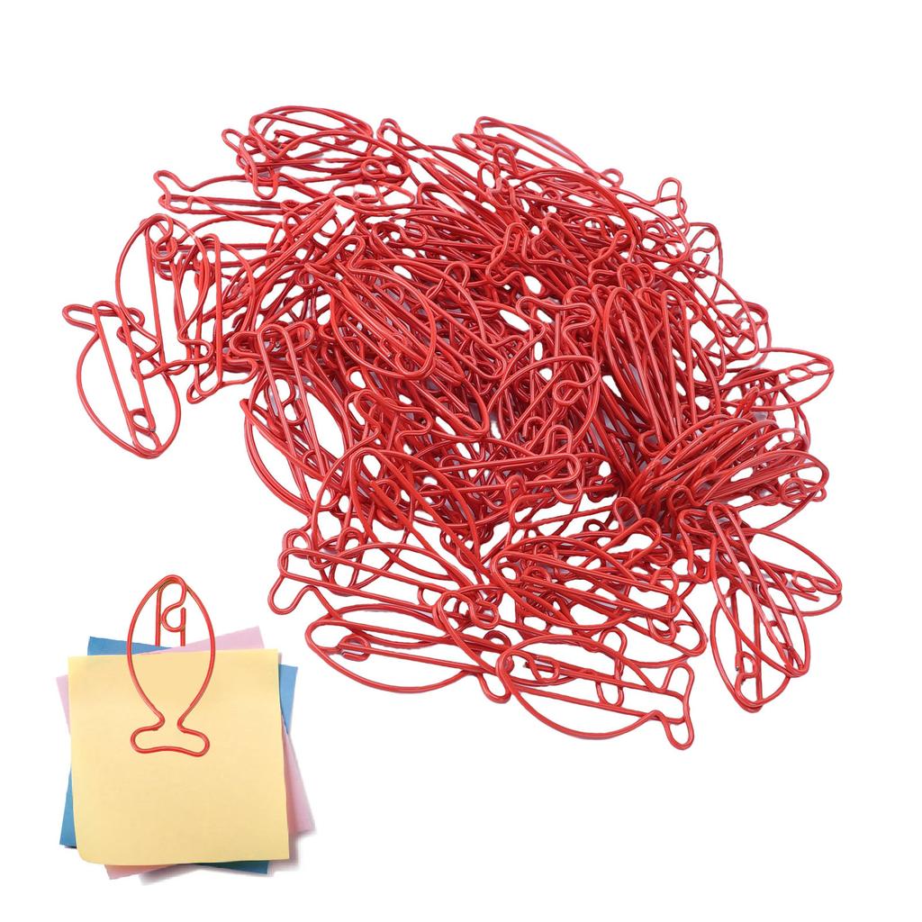 100 Pcs Fish Paper Clips Red Cute Metal Paperclips Decorative Bookmark Clips Document for School