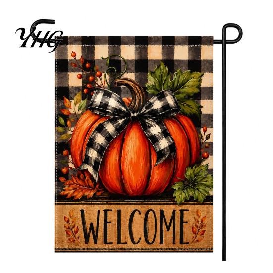 Decorative Accents for Indoor Outdoor Stacked Pumpkin Garden Flag, Burlap Look Fall Decor, Flax Ornaments Living Room Double Sided Holiday Yard