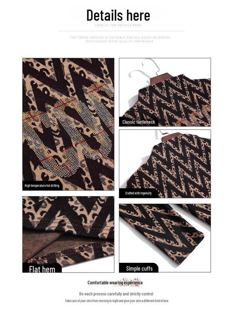 2022 Autumn/Winter Diamond Accent Plus Size Long Sleeve Half-Turtleneck Top for Women