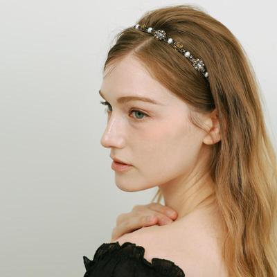 Minong Bandeau Cheveux Perle Cubique Rose Antique C91
