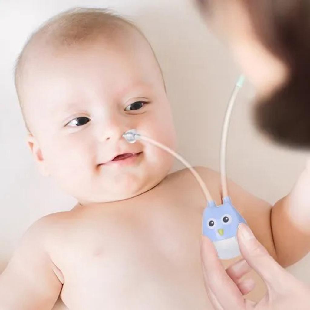 Manual Baby Nasal Aspirator Owl Shape Strong Hardness Comfortable Oral Suction Baby Safety Nose Cleaner Blue