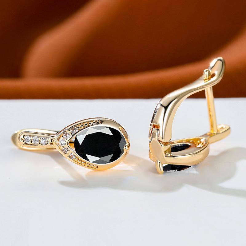 Pinduoduo Champagne Gold & Sapphire Blue Angel Tears Earrings with Zircon for Women - Niche Design